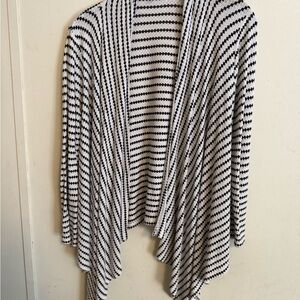 MERAKI Black and White Textured Top Cardigan with Assymetrical Front Opening
